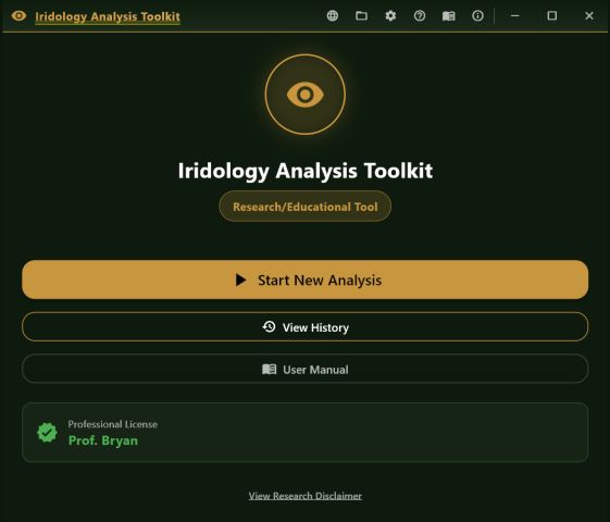 The toolkit home screen with Start New Analysis, View History and User Manual, and the licence status below